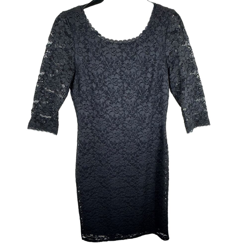 Laundry By Shelli Segal Black Lace Knee Length Dress 8‎